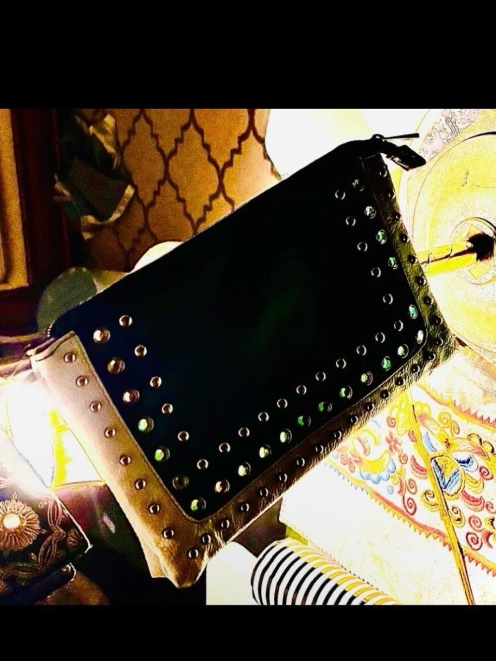 Studded Black and Grey Women’s Clutch